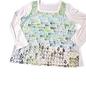 XL Womens Multicolor Hand Stamped Design Square Neck Top Shirt XL NWOT one of on